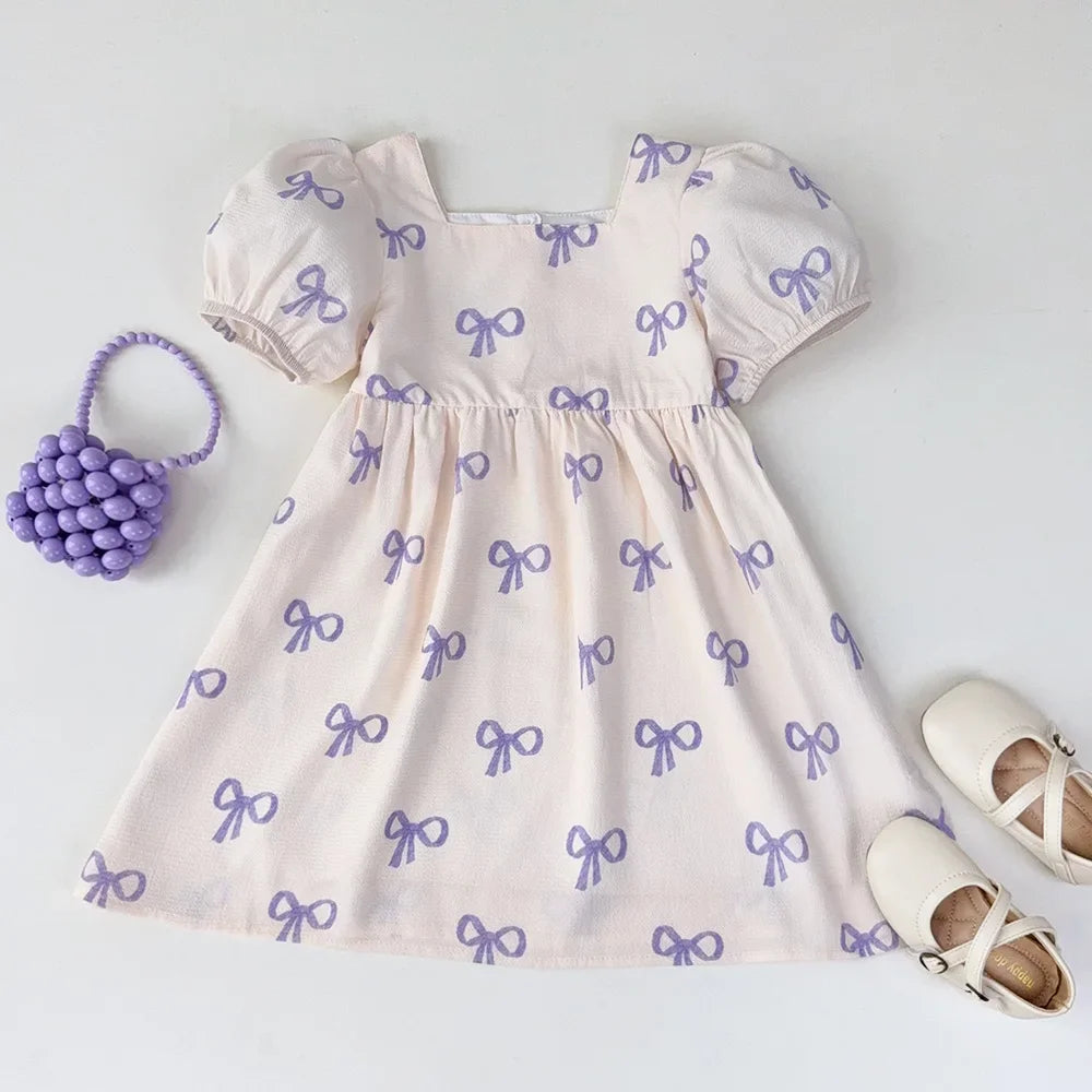 Bow Print Dress for Girls